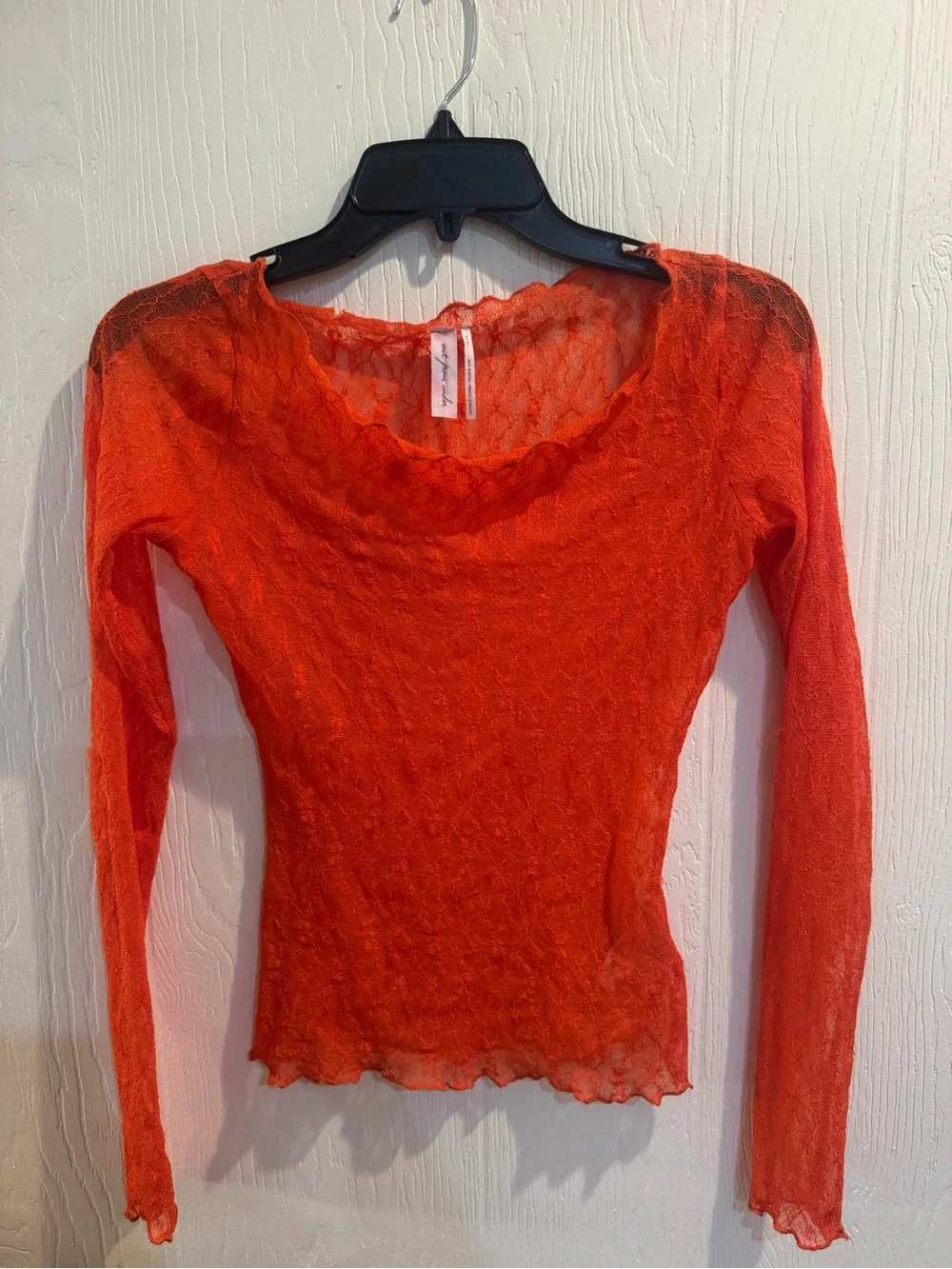 Free People Sheer Lace Long-Sleeve Top - Orange